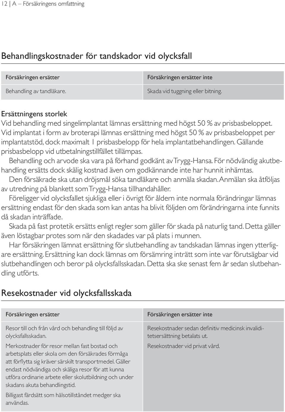 Vid implantat i form av broterapi lämnas ersättning med högst 50 % av prisbasbeloppet per implantatstöd, dock maximalt 1 prisbasbelopp för hela implantatbehandlingen.