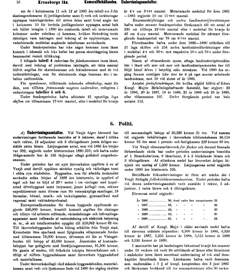 10 för berörda jordlägenheter upptagna antal helt och hållet intagits i 1890 års enahanda tabell uti motsvarande kolumner under rubriken c) hemman, hvilken förändring torde rätteligen vara iakttagen