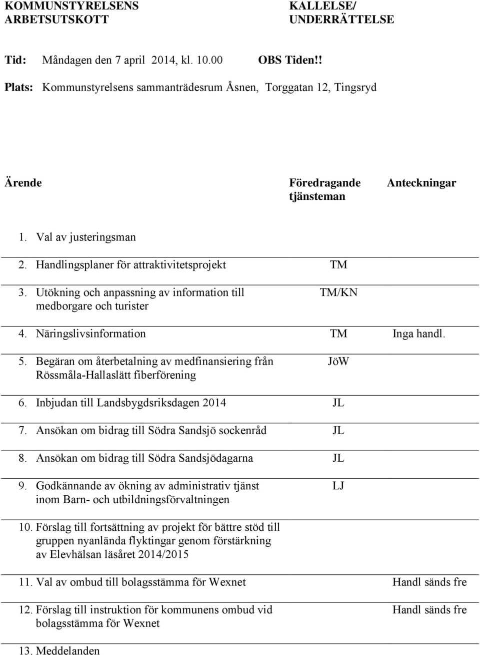 Utökning och anpassning av information till medborgare och turister TM/KN 4. Näringslivsinformation TM Inga handl. 5.