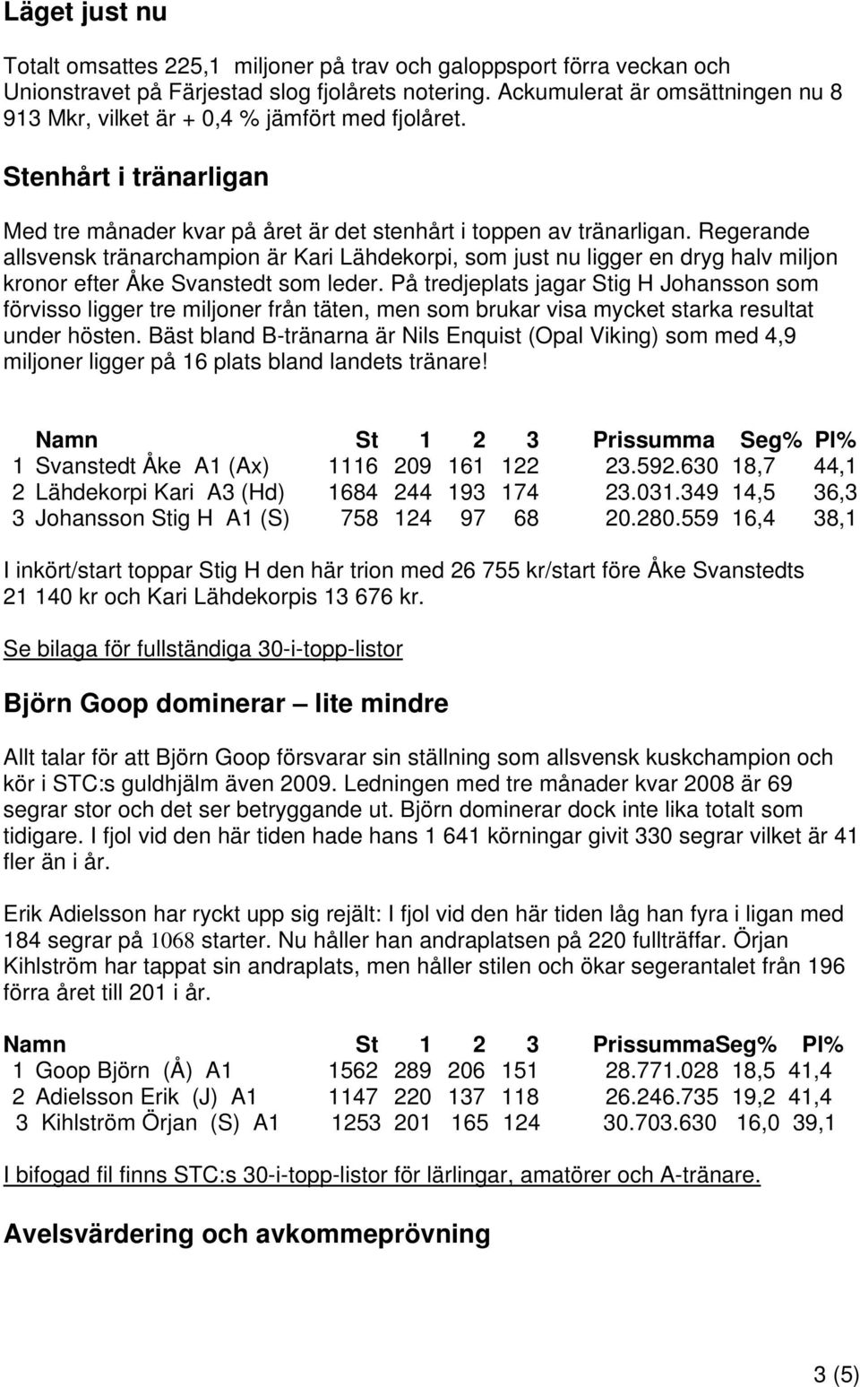 Regerande allsvensk tränarchampion är Kari Lähdekorpi, som just nu ligger en dryg halv miljon kronor efter Åke Svanstedt som leder.