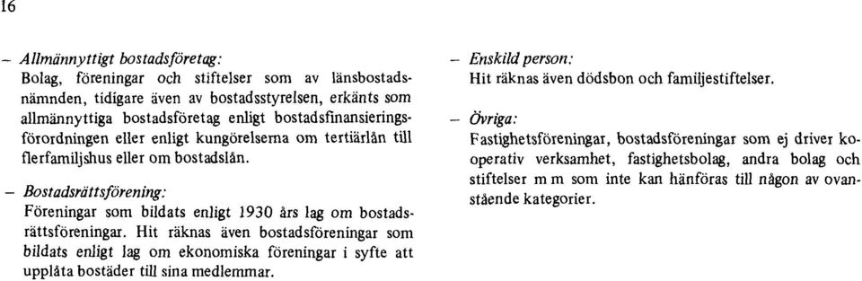 Bostadsrättsförening: Föreningar som bildats enligt 1930 års lag om bostadsrättsföreningar.