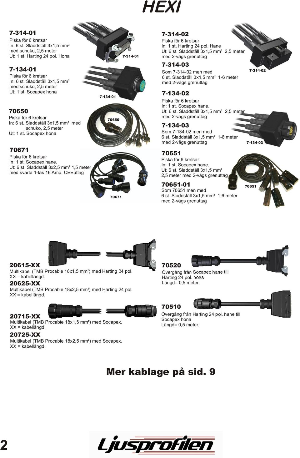 Harting 24 pol. Hane Ut: 6 st. Sladdställ 3x1,5 mm² 2,5 meter med 2-vägs grenuttag 7-314-03 Som 7-314-02 men med 6 st. Sladdställ 3x1,5 mm² 1-6 meter med 2-vägs grenuttag 7-134-02. Ut: 6 st. Sladdställ 3x1,5 mm² 2,5 meter med 2-vägs grenuttag 7-134-03 Som 7-134-02 men med 6 st.
