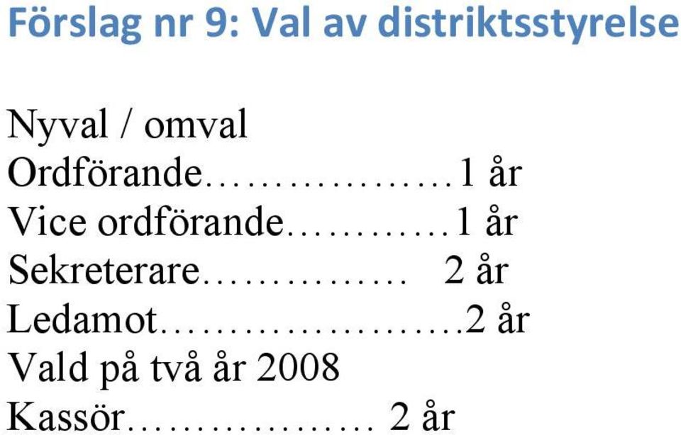 Ordförande 1 år Vice ordförande 1 år