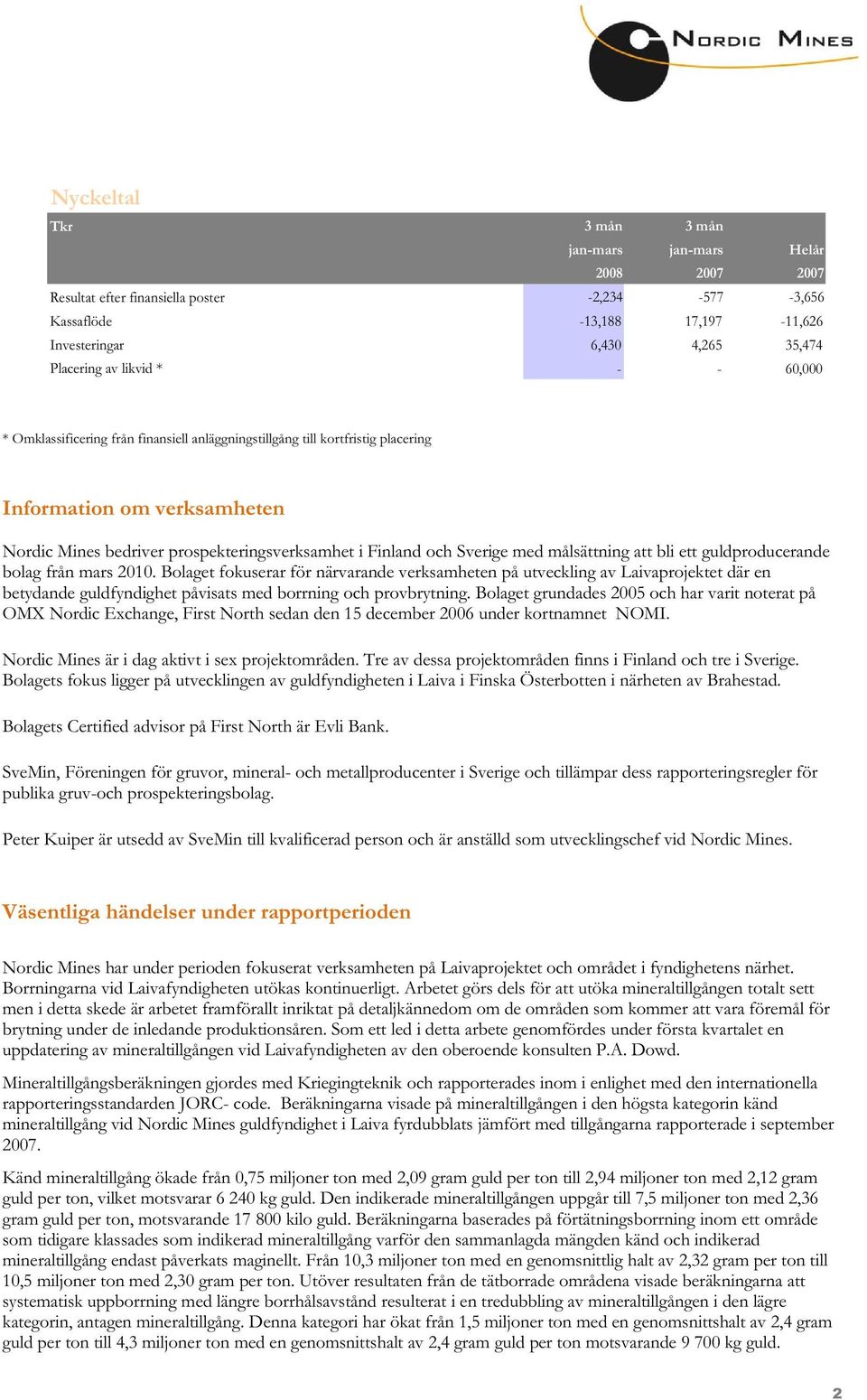 med målsättning att bli ett guldproducerande bolag från mars 2010.