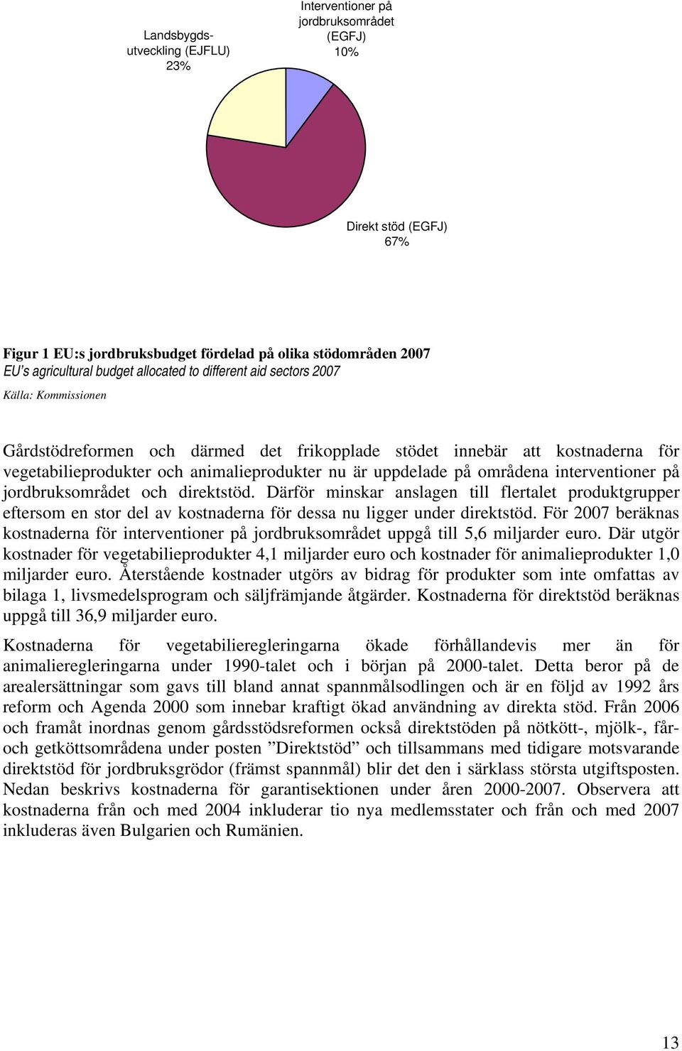 på områdena interventioner på jordbruksområdet och direktstöd. Därför minskar anslagen till flertalet produktgrupper eftersom en stor del av kostnaderna för dessa nu ligger under direktstöd.
