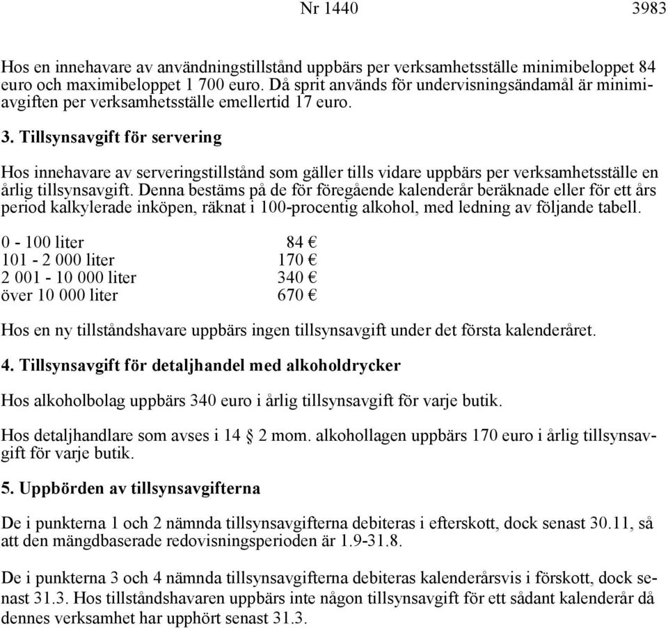 Tillsynsavgift för servering Hos innehavare av serveringstillstånd som gäller tills vidare uppbärs per verksamhetsställe en årlig tillsynsavgift.