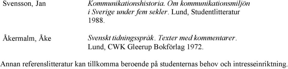Lund, Studentlitteratur 1988. Svenskt tidningsspråk. Texter med kommentarer.