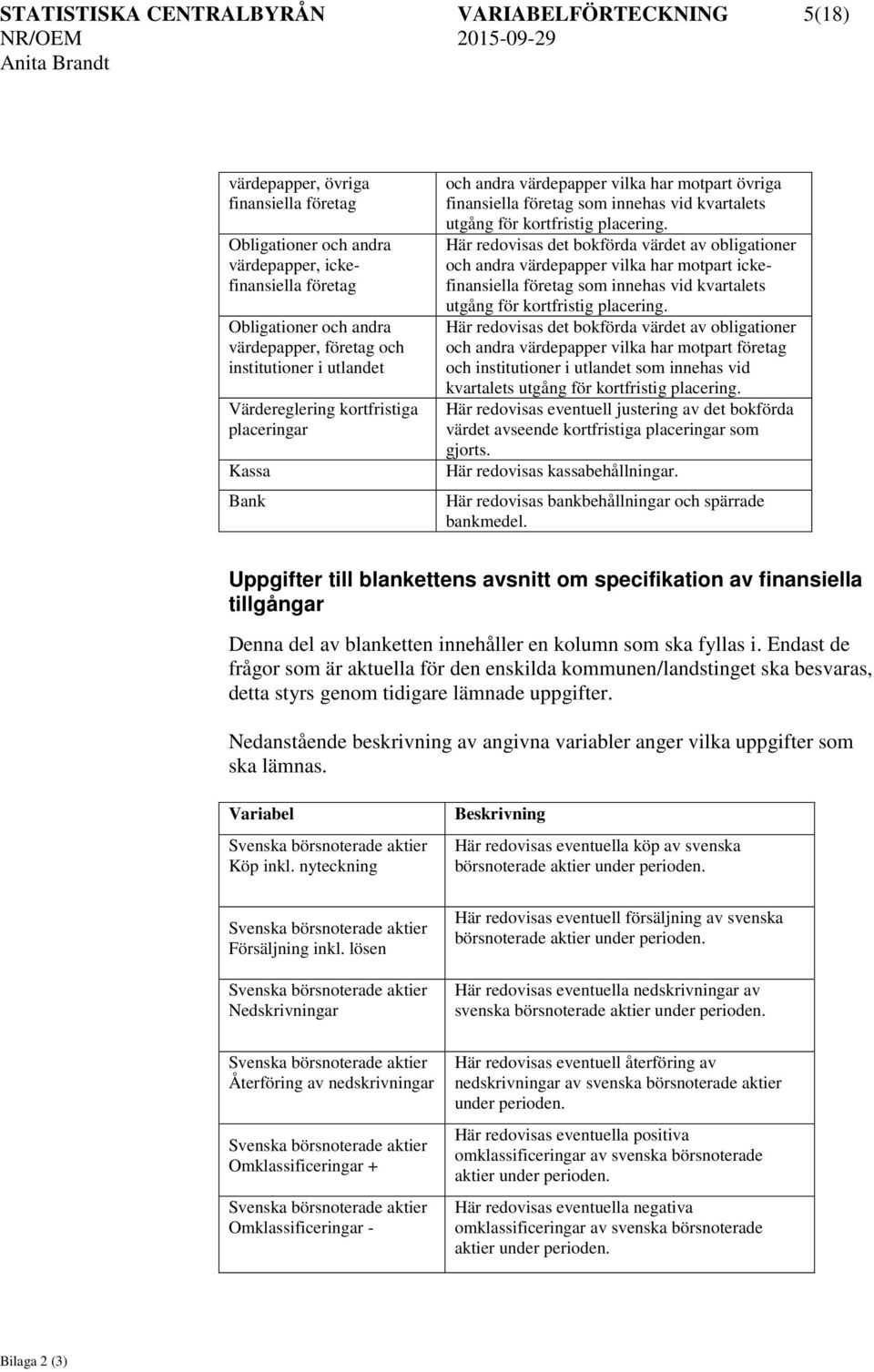 Här redovisas det bokförda värdet av obligationer och andra värdepapper vilka har motpart ickefinansiella som innehas vid kvartalets utgång för kortfristig placering.