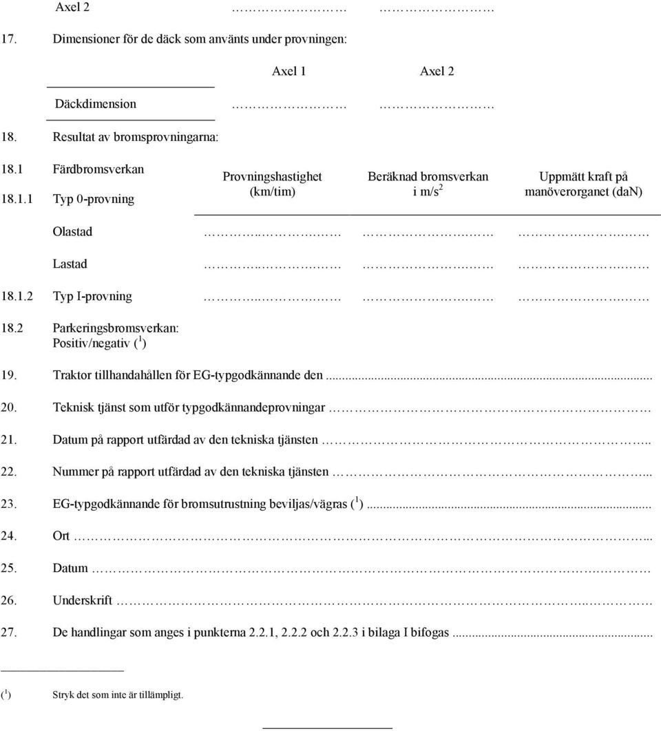 Teknisk tjänst som utför typgodkännandeprovningar 21. Datum på rapport utfärdad av den tekniska tjänsten.. 22. Nummer på rapport utfärdad av den tekniska tjänsten... 23.