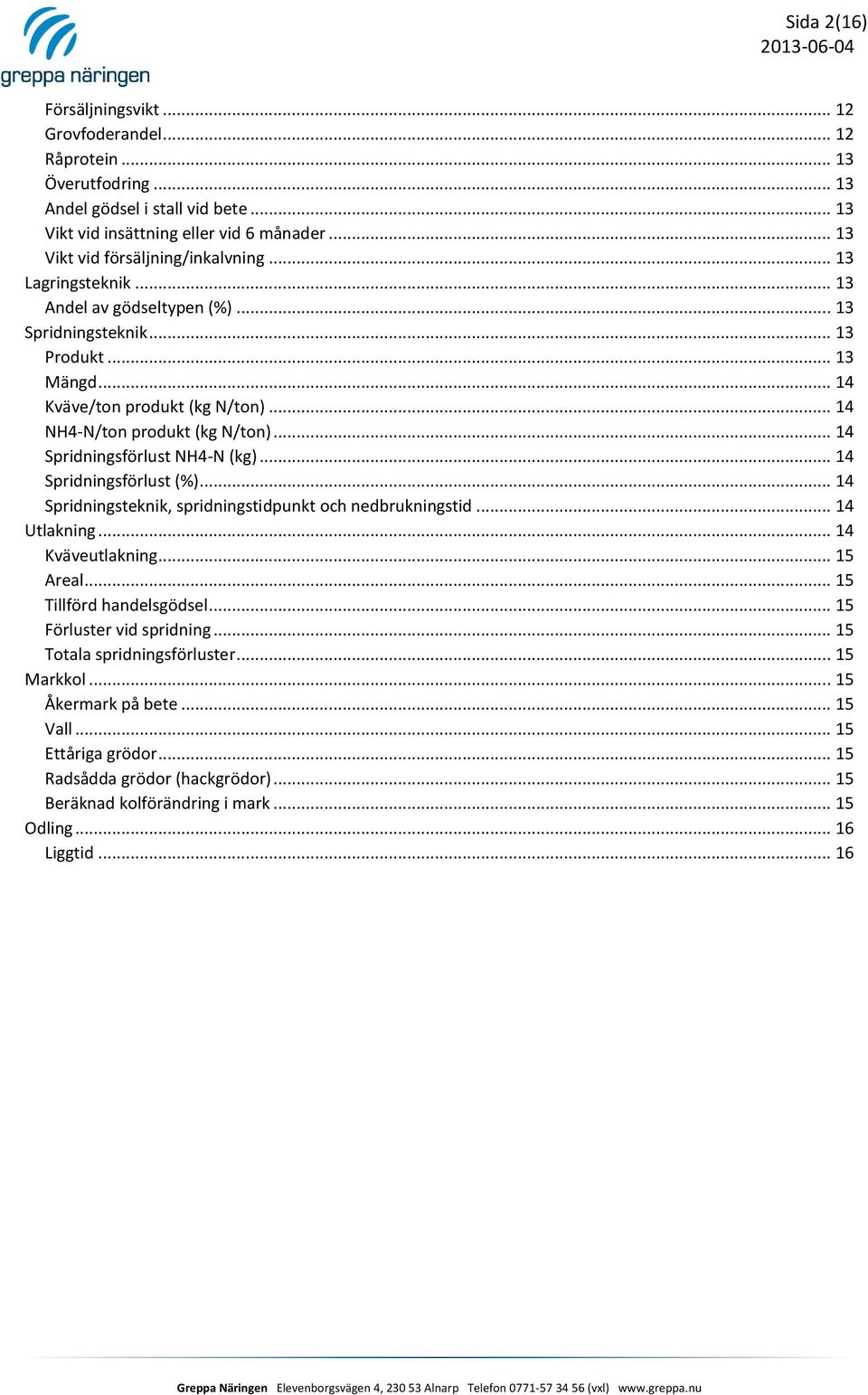 .. 14 NH4-N/ton produkt (kg N/ton)... 14 Spridningsförlust NH4-N (kg)... 14 Spridningsförlust (%)... 14 Spridningsteknik, spridningstidpunkt och nedbrukningstid... 14 Utlakning... 14 Kväveutlakning.