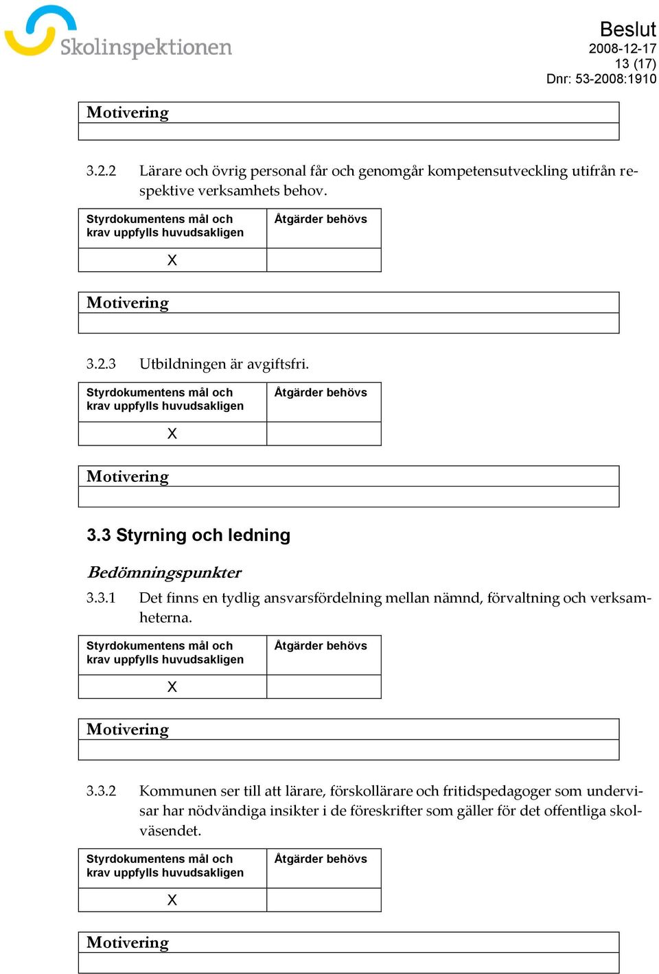 3.3.2 Kommunen ser till att lärare, förskollärare och fritidspedagoger som undervisar har nödvändiga insikter i