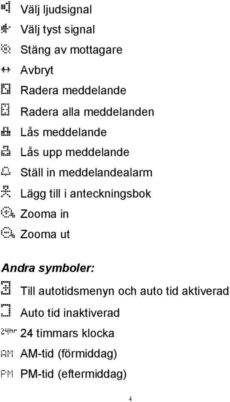 i anteckningsbok Zooma in Zooma ut Andra symboler: Till autotidsmenyn och auto tid