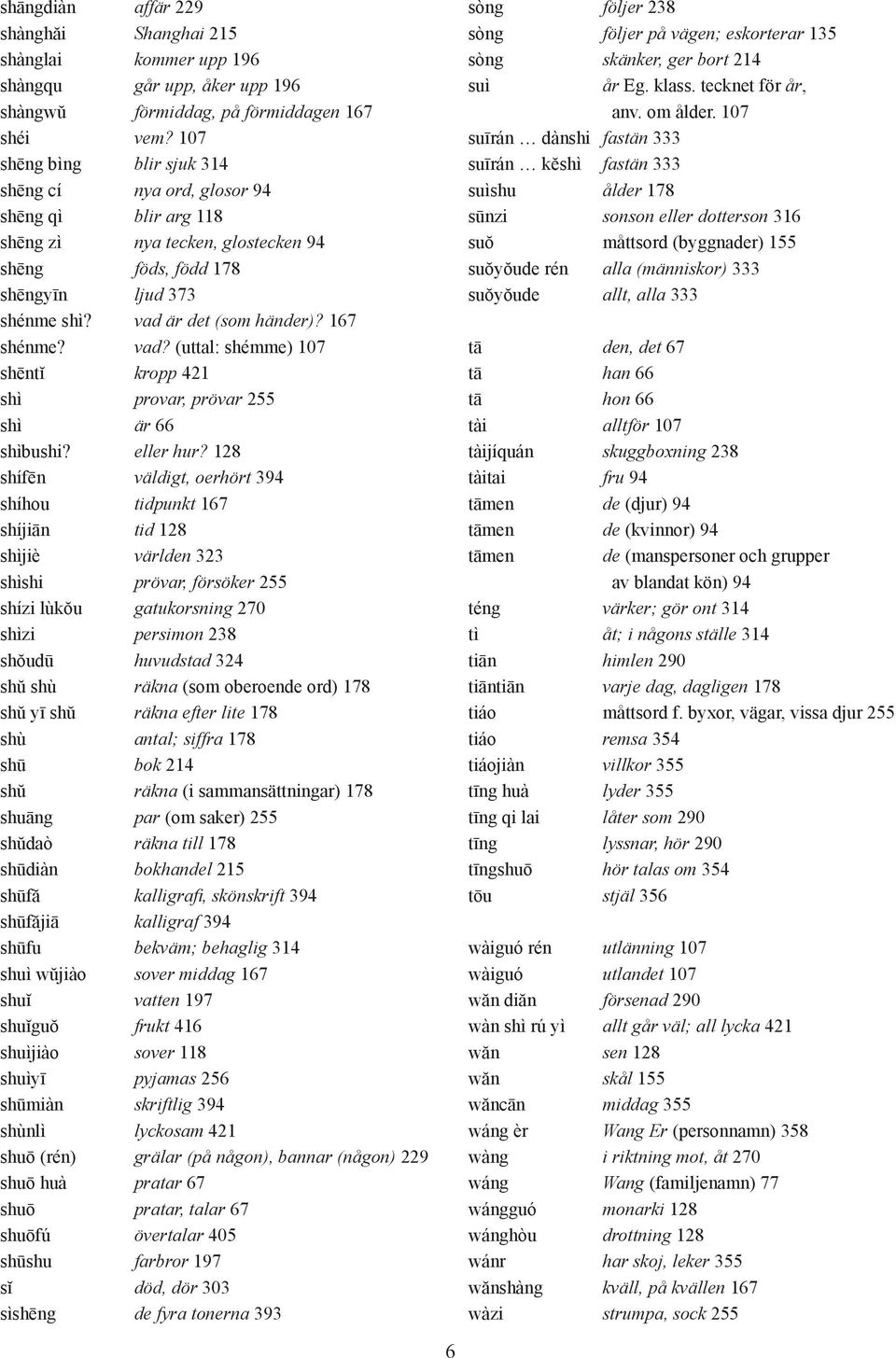 167 shénme? vad? (uttal: shémme) 107 shēntĭ kropp 421 shì provar, prövar 255 shì är 66 shìbushi? eller hur?
