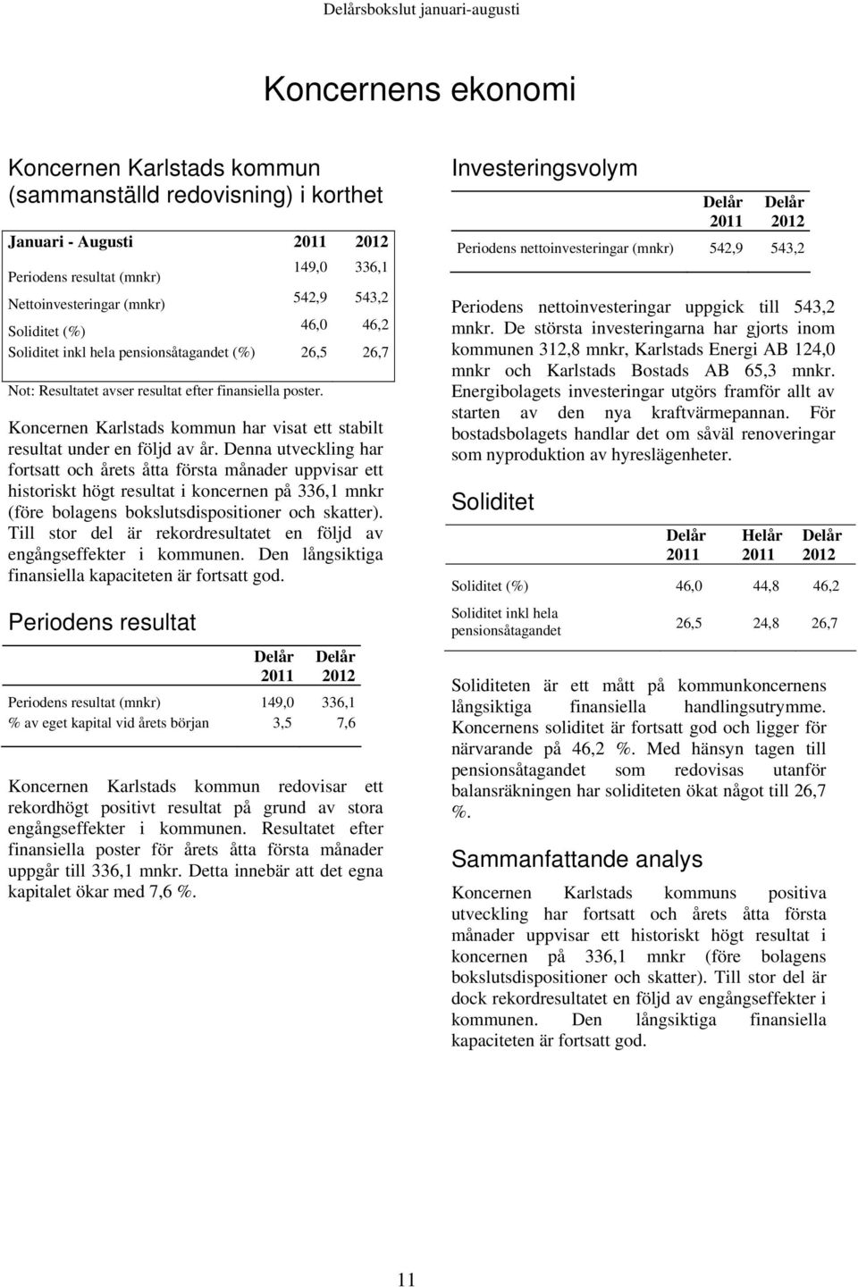 Koncernen Karlstads kommun har visat ett stabilt resultat under en följd av år.