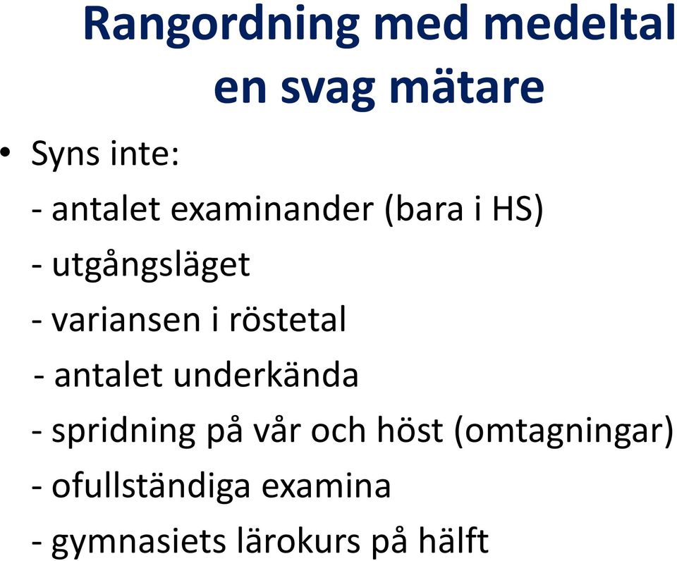 röstetal antalet underkända spridning på vår och höst