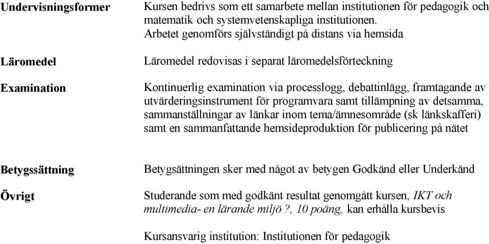 utvärderingsinstrument för programvara samt tillämpning av detsamma, sammanställningar av länkar inom tema/ämnesområde (sk länkskafferi) samt en sammanfattande hemsideproduktion för publicering på