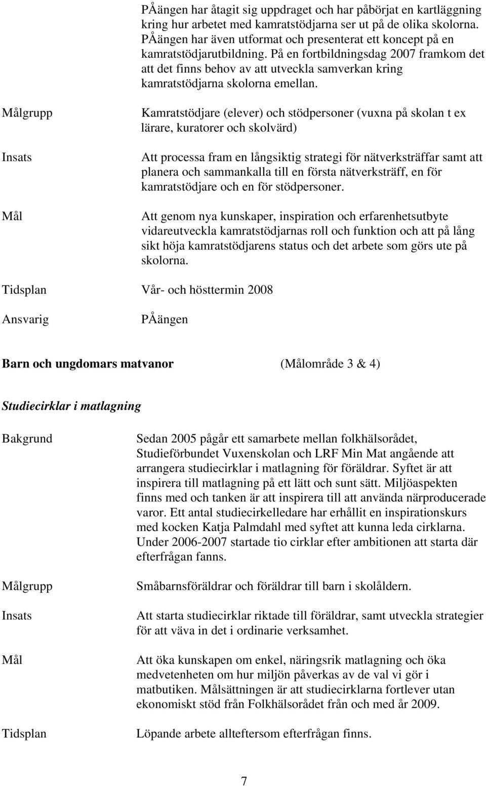 På en fortbildningsdag 2007 framkom det att det finns behov av att utveckla samverkan kring kamratstödjarna skolorna emellan.