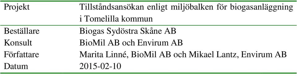 Sydöstra Skåne AB Konsult BioMil AB och Envirum AB