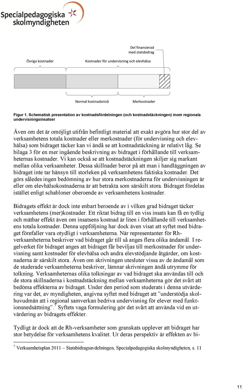 verksamhetens totala kostnader eller merkostnader (för undervisning och elevhälsa) som bidraget täcker kan vi ändå se att kostnadstäckning är relativt låg.