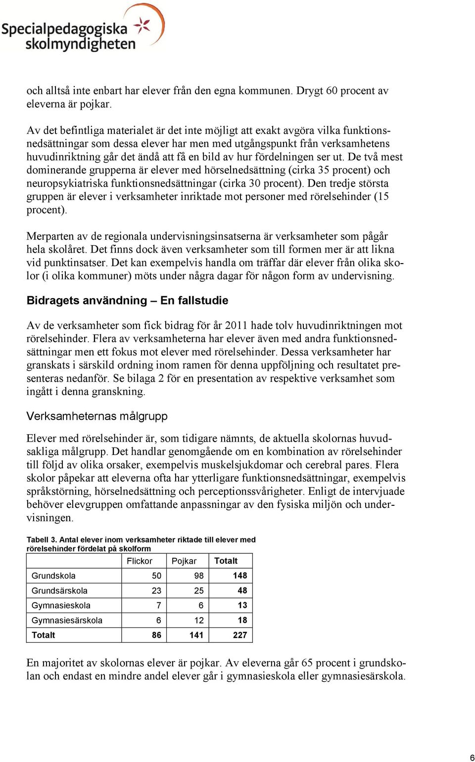 av hur fördelningen ser ut. De två mest dominerande grupperna är elever med hörselnedsättning (cirka 35 procent) och neuropsykiatriska funktionsnedsättningar (cirka 30 procent).