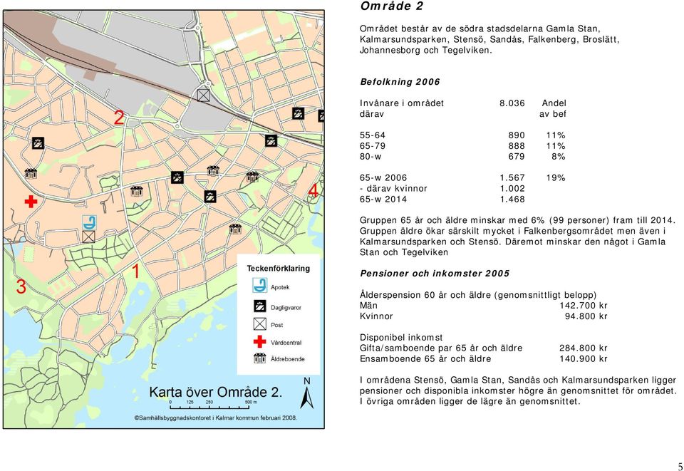 Gruppen äldre ökar särskilt mycket i Falkenbergsområdet men även i Kalmarsundsparken och Stensö.