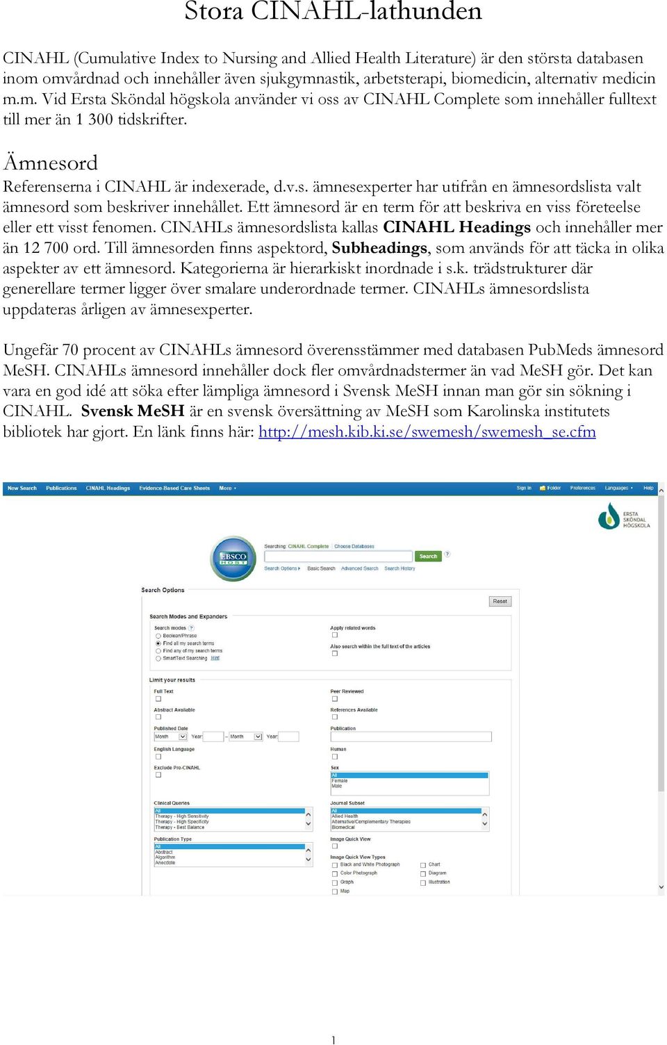 Ett ämnesord är en term för att beskriva en viss företeelse eller ett visst fenomen. CINAHLs ämnesordslista kallas CINAHL Headings och innehåller mer än 12 700 ord.