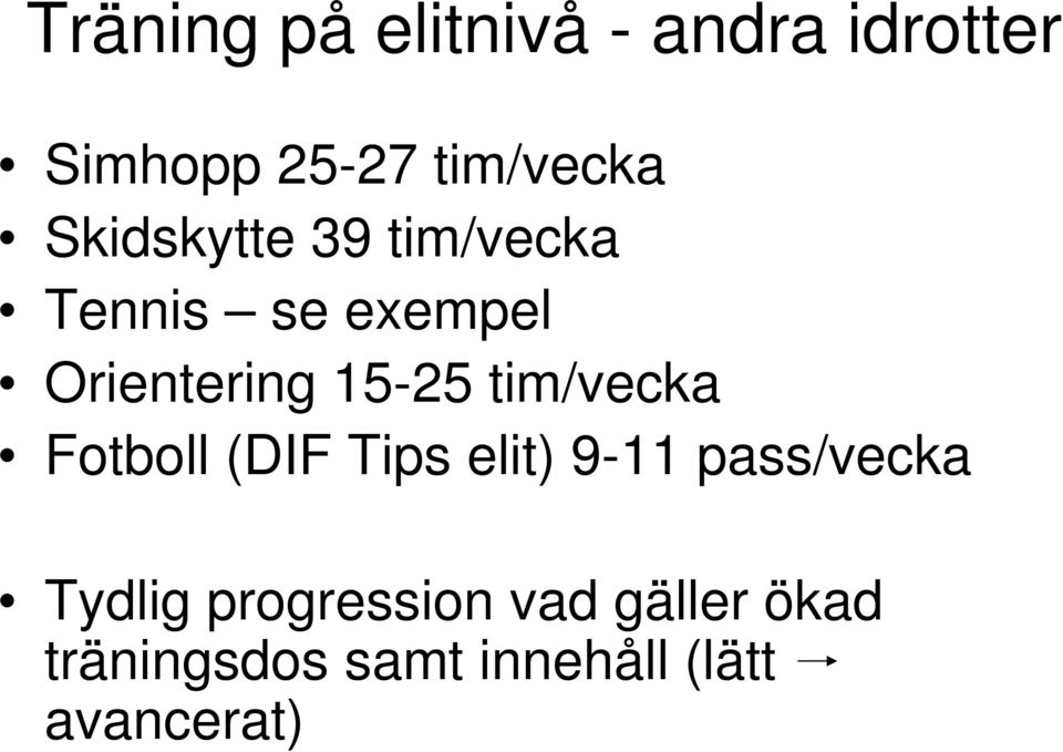 tim/vecka Fotboll (DIF Tips elit) 9-11 pass/vecka Tydlig