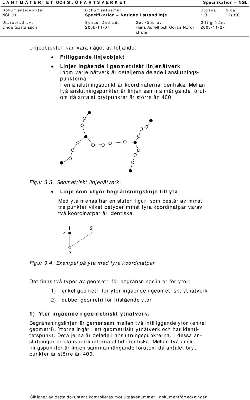 Linje som utgör begränsningslinje till yta Med yta menas här en sluten figur, som består av minst tre punkter vilket betyder minst fyra koordinatpar varav två koordinatpar är identiska.