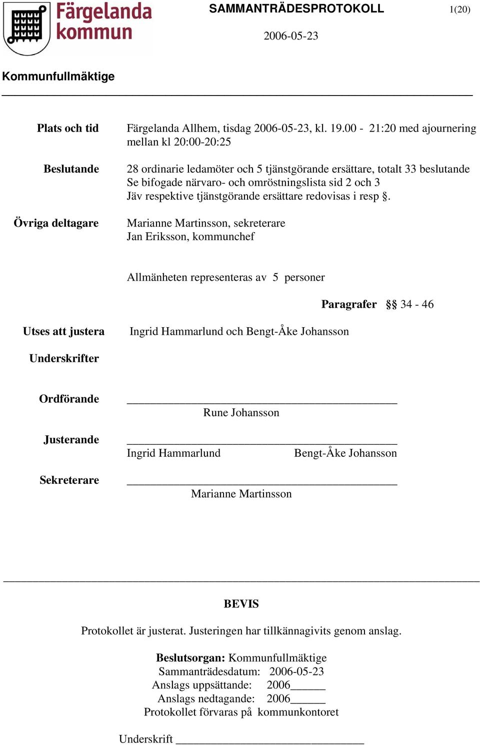 tjänstgörande ersättare redovisas i resp.