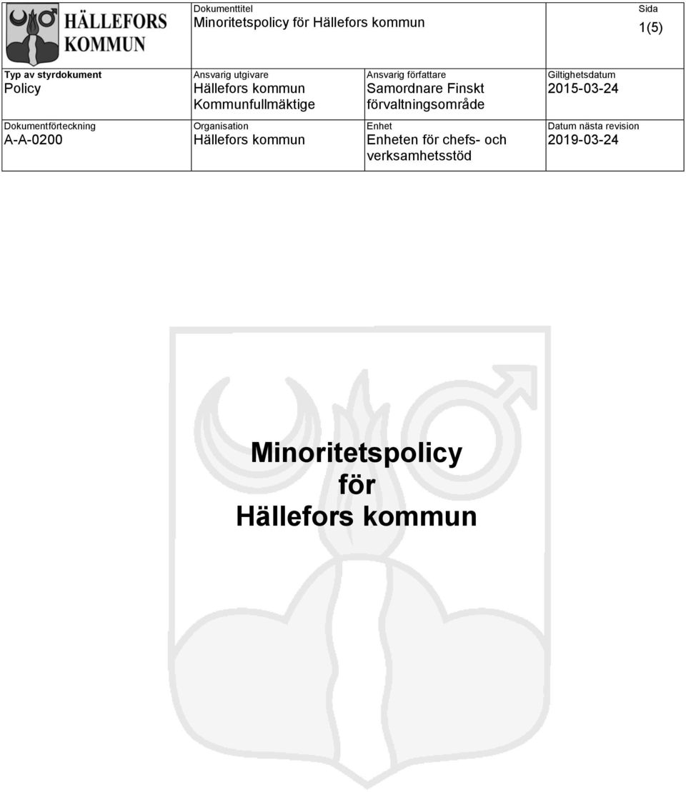 förvaltningsområde Giltighetsdatum 2015-03-24 Dokumentförteckning A-A-0200