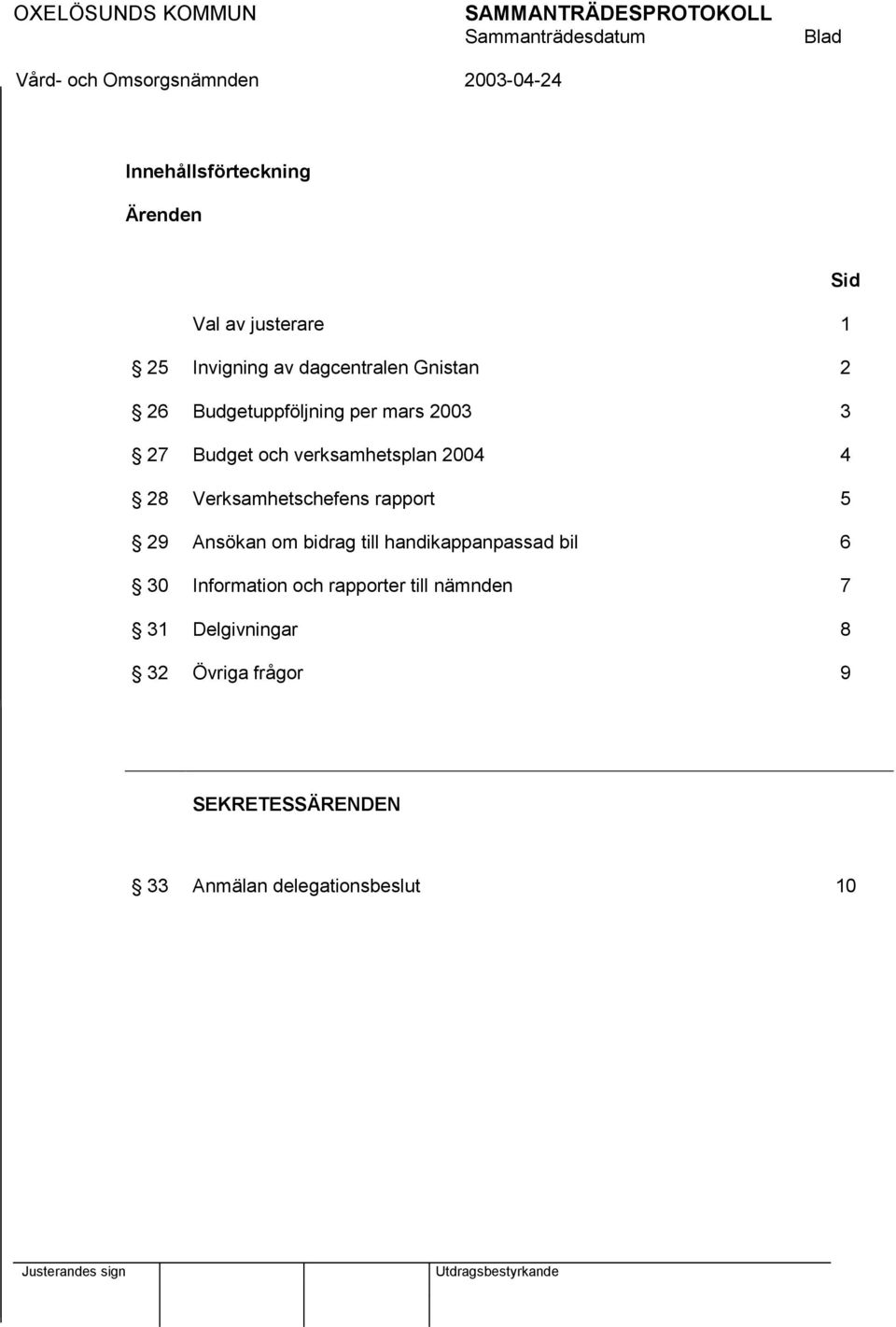 Verksamhetschefens rapport 5 29 Ansökan om bidrag till handikappanpassad bil 6 30 Information och