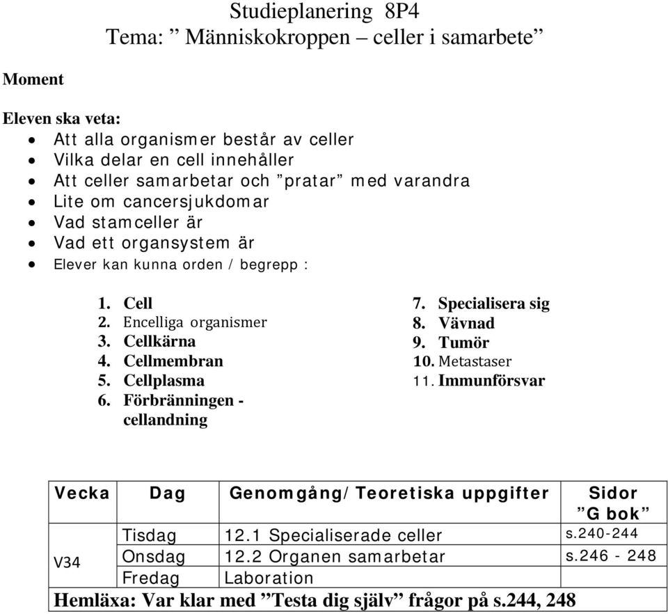 Encelliga organismer 3. Cellkärna 4. Cellmembran 5. Cellplasma 6. Förbränningen - cellandning 7. Specialisera sig 8.