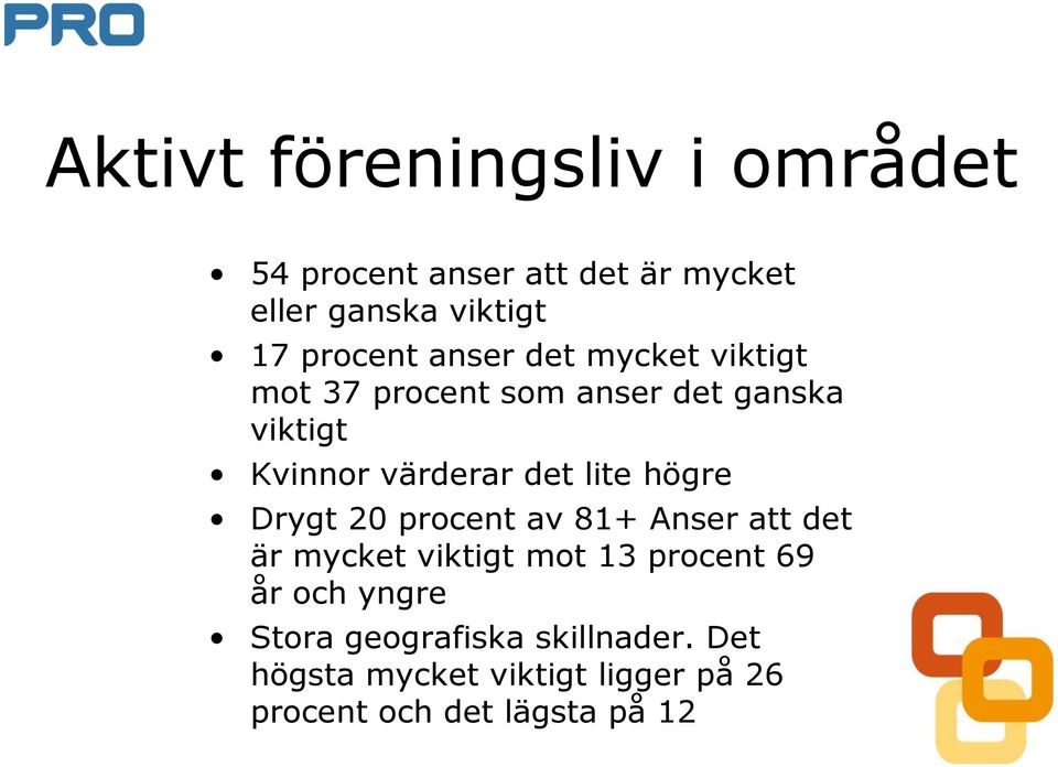 det lite högre Drygt 20 procent av 81+ Anser att det är mycket viktigt mot 13 procent 69 år och