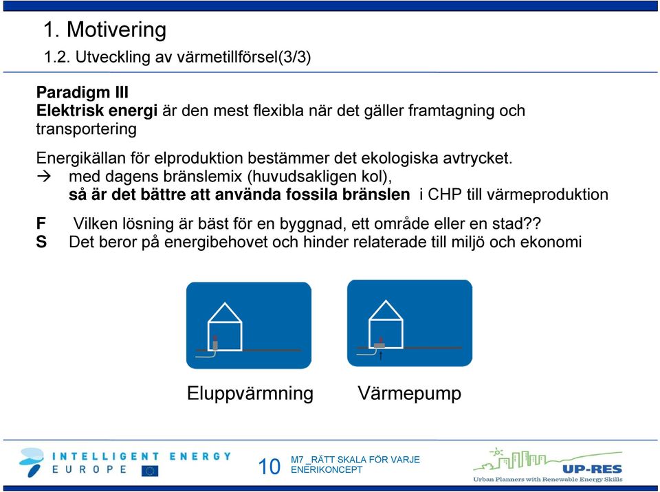 med dagens bränslemix (huvudsakligen kol), så är det bättre att använda fossila bränslen i CHP till värmeproduktion F S 1.2.