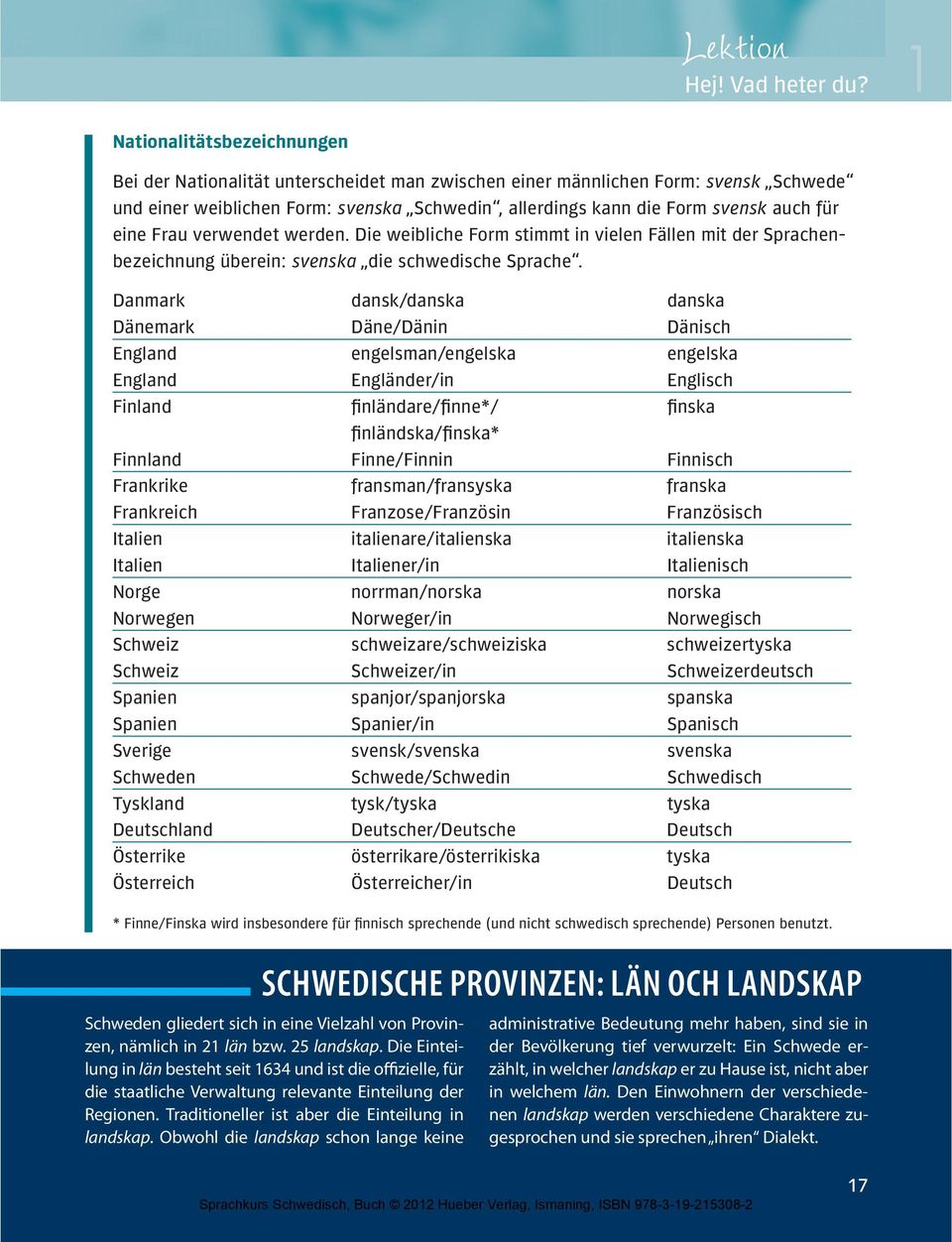für eine Frau verwendet werden. Die weibliche Form stimmt in vielen Fällen mit der Sprachenbezeichnung überein: svenska die schwedische Sprache.