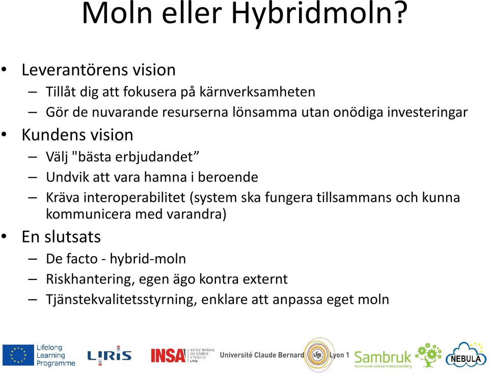 onödiga investeringar Kundens vision Välj"bästa erbjudandet Undvik att vara hamna i beroende Kräva