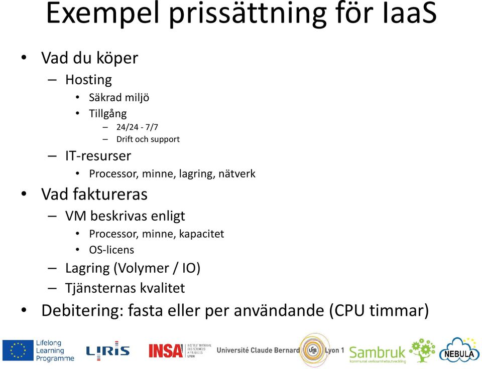 Vad faktureras VM beskrivas enligt Processor, minne, kapacitet OS-licens