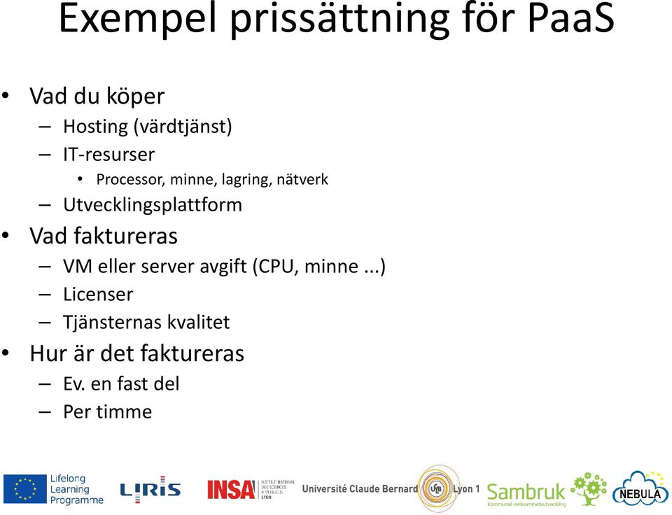 Utvecklingsplattform Vad faktureras VM eller server avgift(cpu,