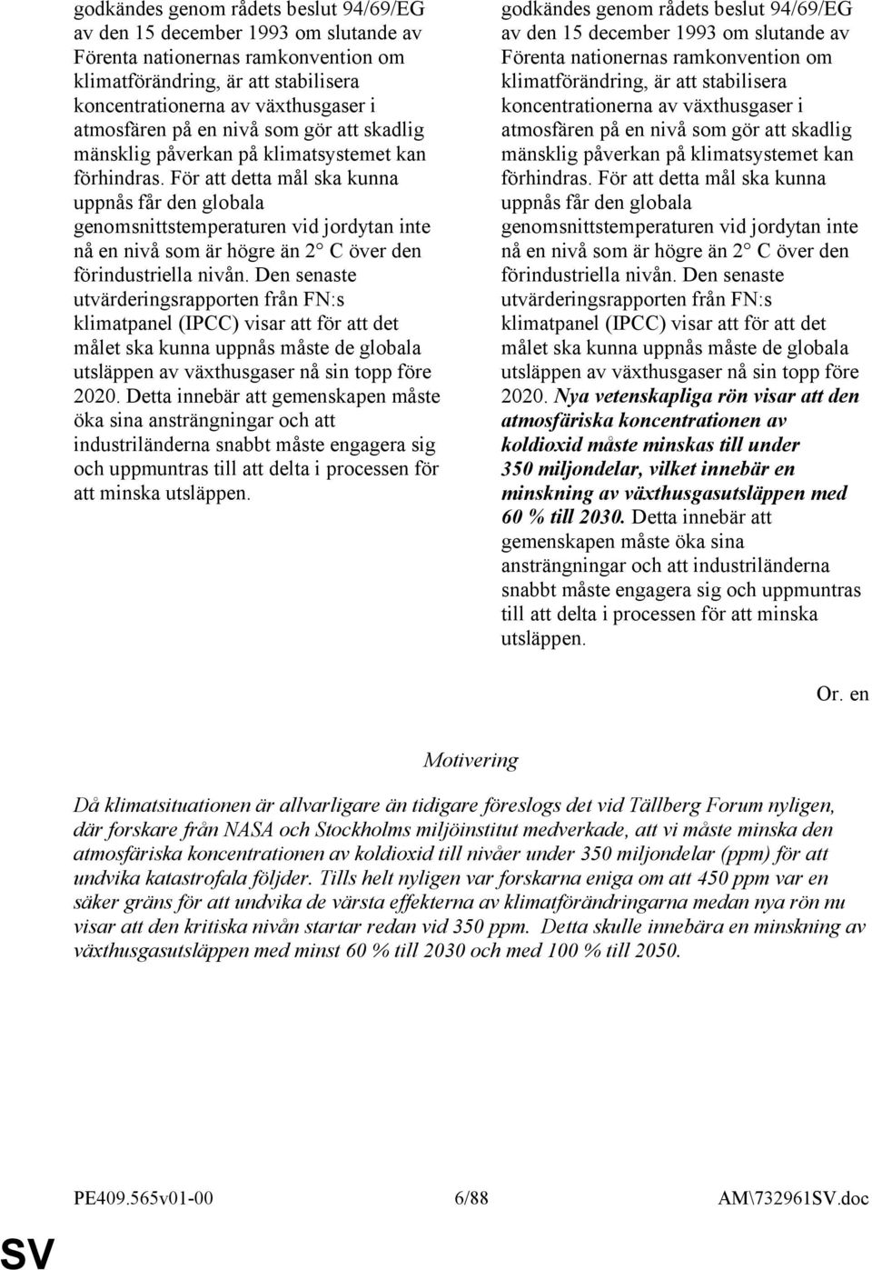 För att detta mål ska kunna uppnås får den globala genomsnittstemperaturen vid jordytan inte nå en nivå som är högre än 2 C över den förindustriella nivån.
