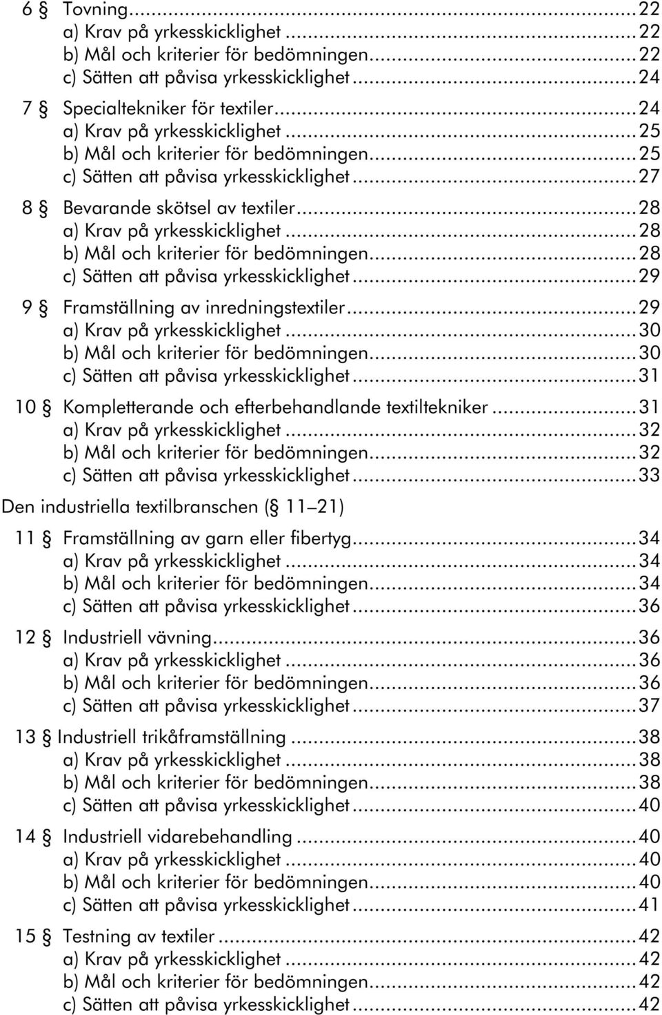 ..28 c) Sätten att påvisa yrkesskicklighet...29 9 Framställning av inredningstextiler...29 a) Krav på yrkesskicklighet...30 b) Mål och kriterier för bedömningen.