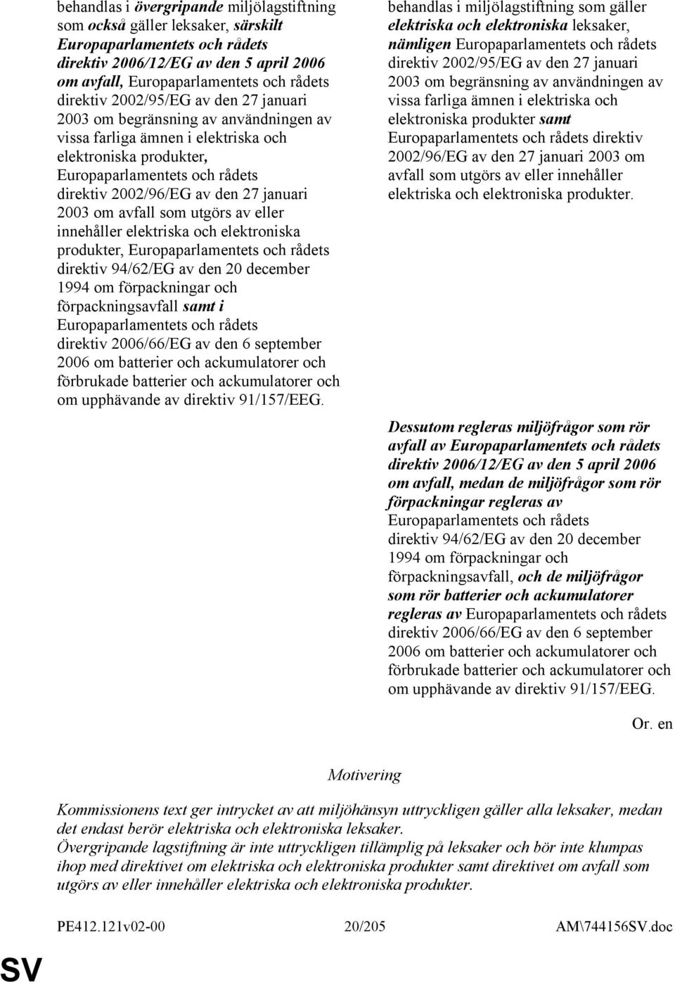2003 om avfall som utgörs av eller innehåller elektriska och elektroniska produkter, Europaparlamentets och rådets direktiv 94/62/EG av den 20 december 1994 om förpackningar och förpackningsavfall
