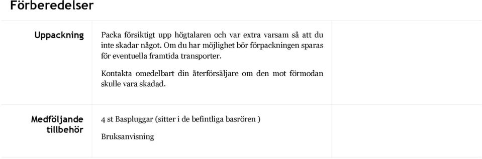 Om du har möjlighet bör förpackningen sparas för eventuella framtida transporter.