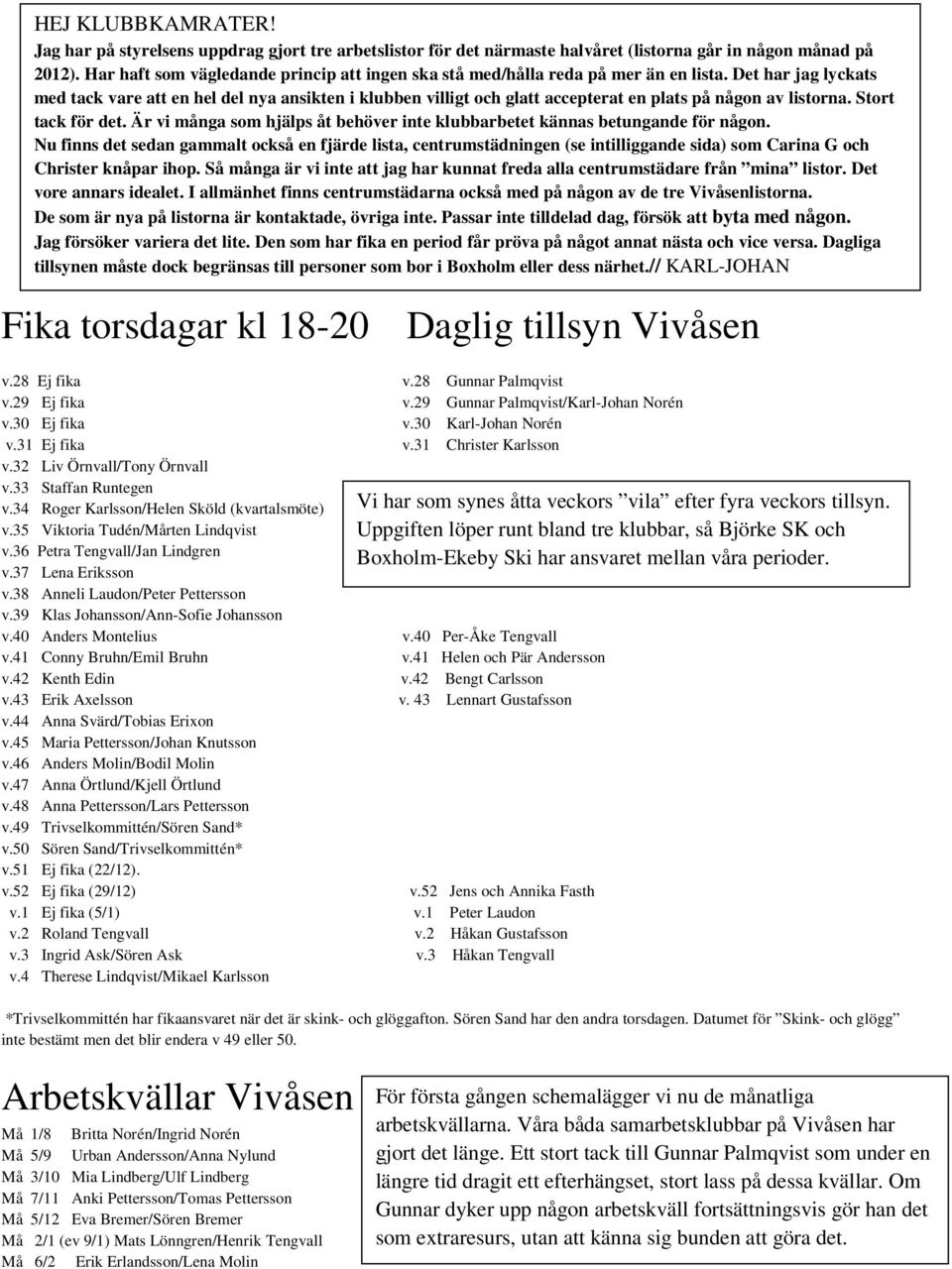 Det har jag lyckats med tack vare att en hel del nya ansikten i klubben villigt och glatt accepterat en plats på någon av listorna. Stort tack för det.