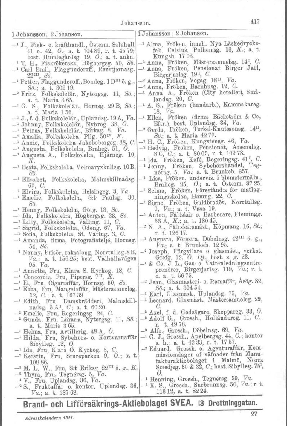 , Renstjernasg. _1 Anna, Fröken, Pensionat Birger Jarl, 22m, Bä. Birgerjarlsg. 19 I, e. _, Petter, Flaggunderoff., Bondeg. 1Dm ö. g., _.2 Anna, Fröken, Vegag. 18 II, Va. Bä.; a. t. 309 19.