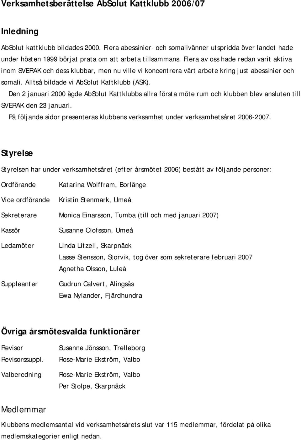 Flera av oss hade redan varit aktiva inom SVERAK och dess klubbar, men nu ville vi koncentrera vårt arbete kring just abessinier och somali. Alltså bildade vi AbSolut Kattklubb (ASK).