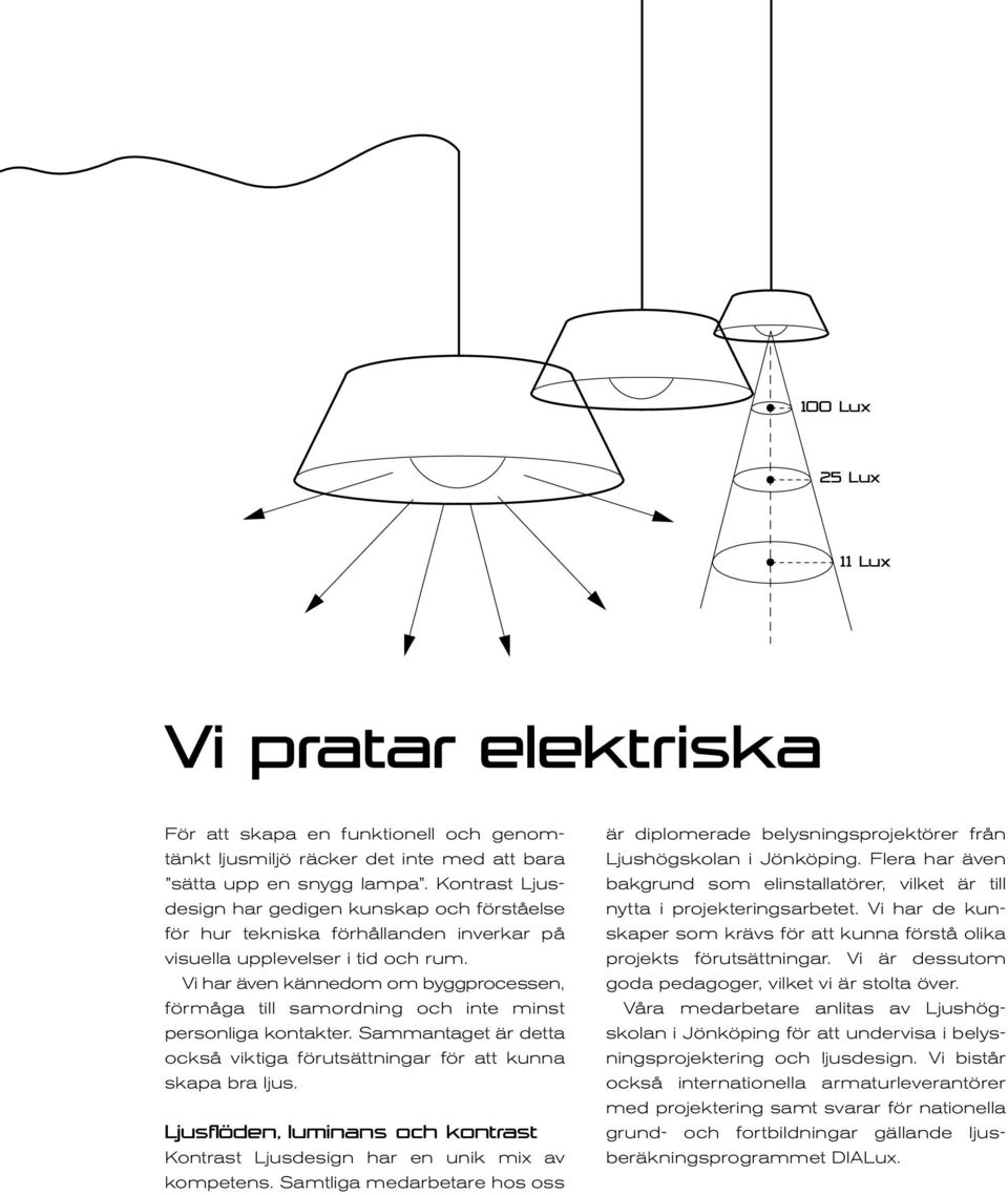 Vi har även kännedom om bygg pro ces sen, förmåga till samordning och inte minst personliga kontakter. Sammantaget är detta också viktiga förutsättningar för att kunna skapa bra ljus.