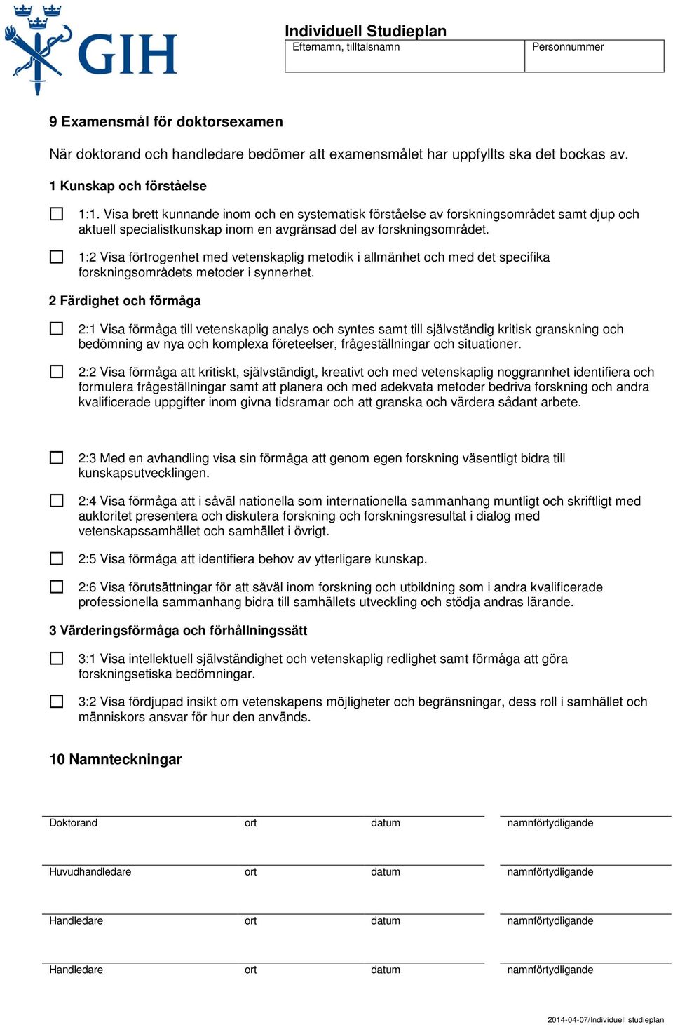 1:2 Visa förtrogenhet med vetenskaplig metodik i allmänhet och med det specifika forskningsområdets metoder i synnerhet.