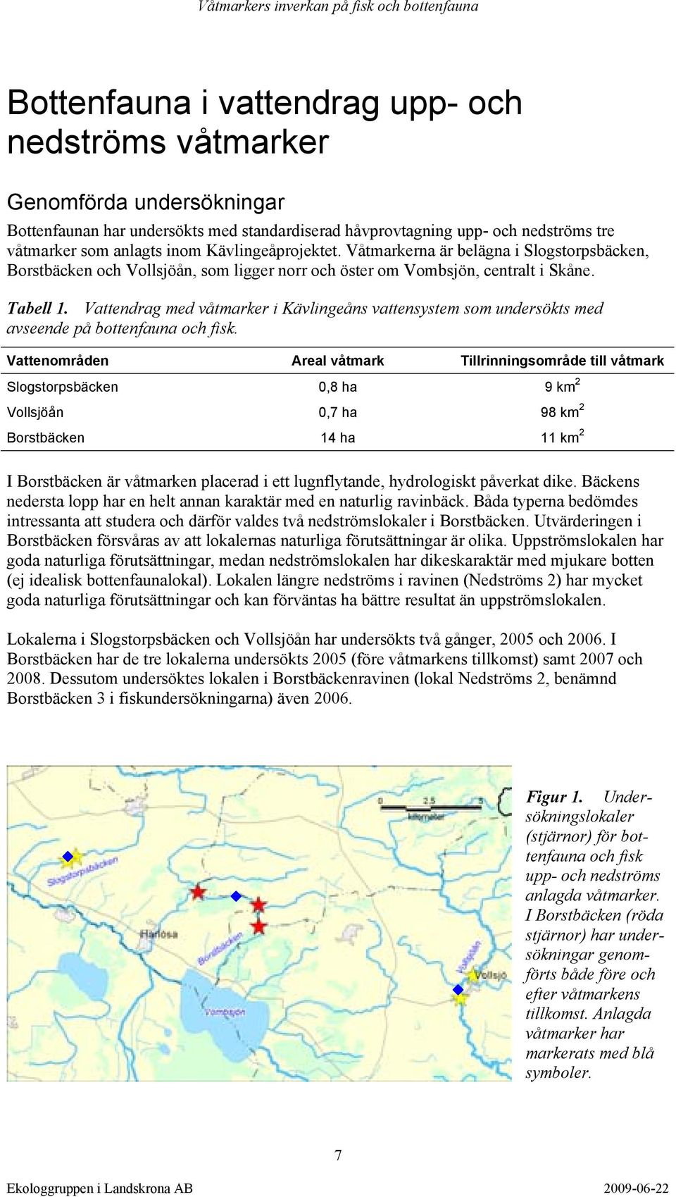 Vattendrag med våtmarker i Kävlingeåns vattensystem som undersökts med avseende på bottenfauna och fisk.