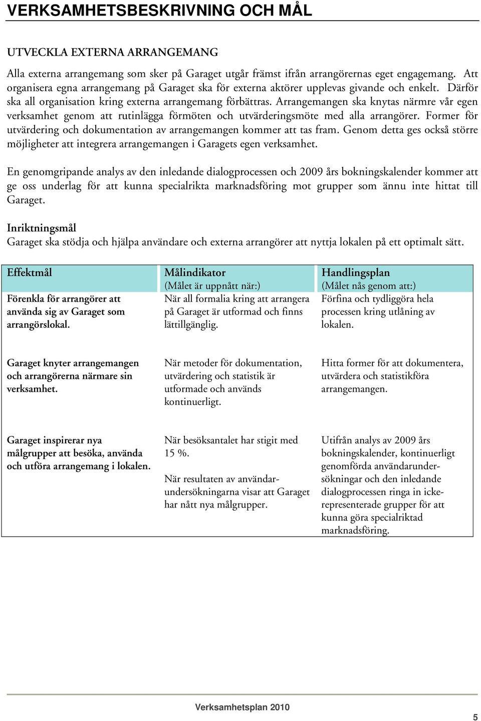 Arrangemangen ska knytas närmre vår egen verksamhet genom att rutinlägga förmöten och utvärderingsmöte med alla arrangörer.