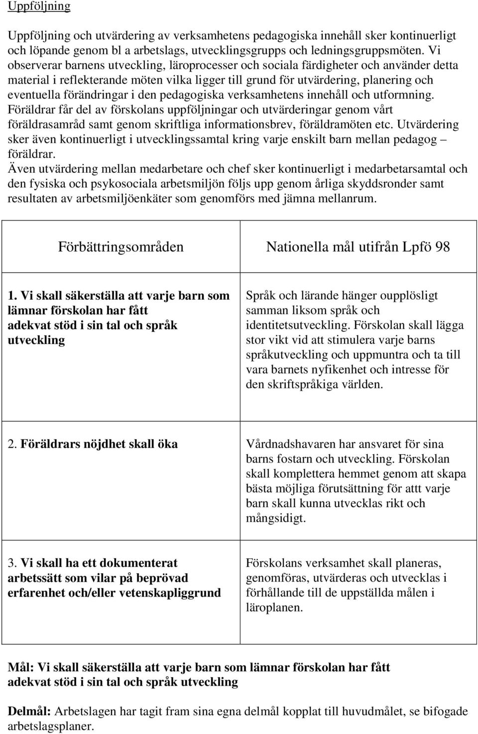 förändringar i den pedagogiska verksamhetens innehåll och utformning.